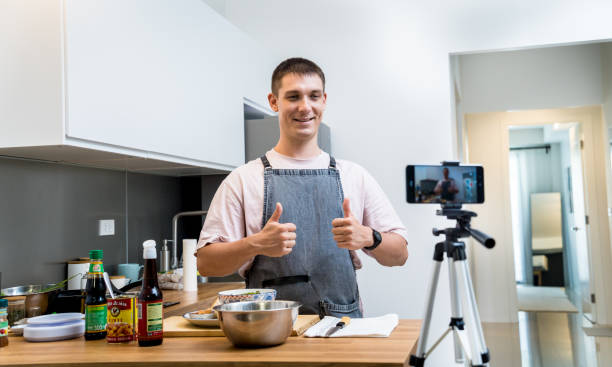 istock The chef is broadcasting live from workshop how to prepare a vegetarian food 2160984214