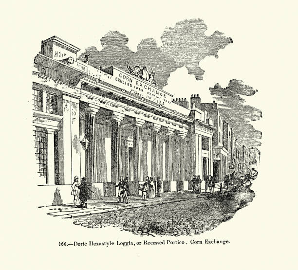 istock History of Architecture, Corn Exchange, London, Doric Hexastyle Loggia or Recessed Portico, Vintage illustration, 1850s, 19th Century 2160984441