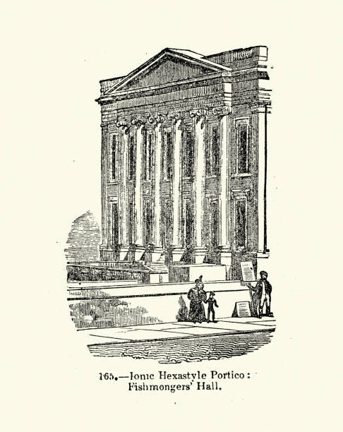 istock History of Architecture, Fishmongers' Hall, London, Ionic Hexastyle Portico, Vintage illustration, 1850s, 19th Century 2160984509