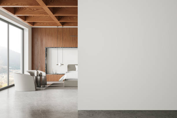 istock Empty room with a mockup on a blank wall, modern interior, bright lighting, concept for design visualization. 3D Rendering 2160988011