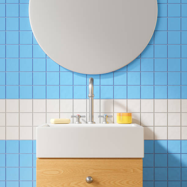 istock Home bathroom interior with sink and accessories, vanity and mirror 2160988119