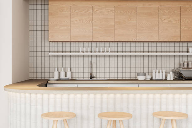 istock Cafe interior with bar island and kitchen cabinet, cooking and eating zone 2160989343