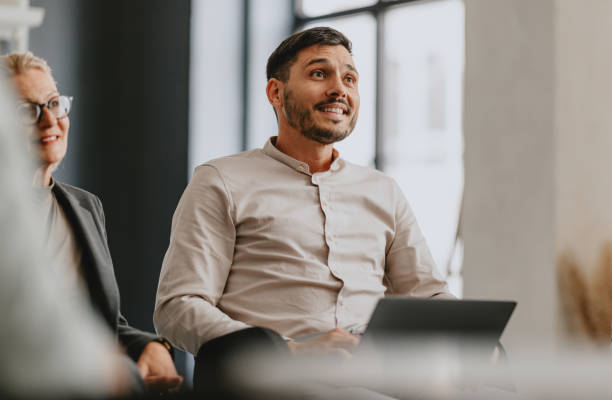 istock Group Business Meeting with Smiling Colleagues in Office 2160995011