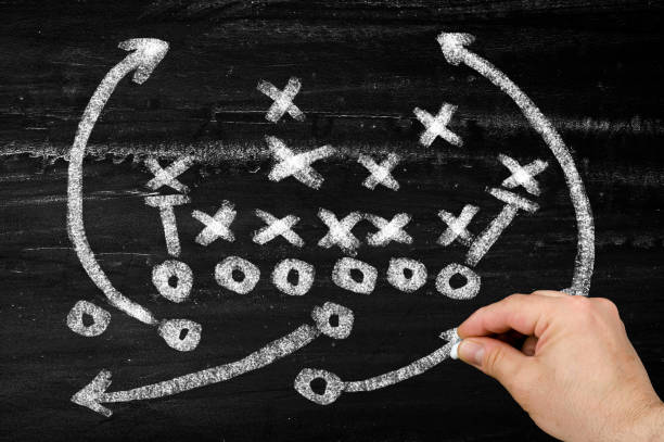 Football game plan on chalkboard