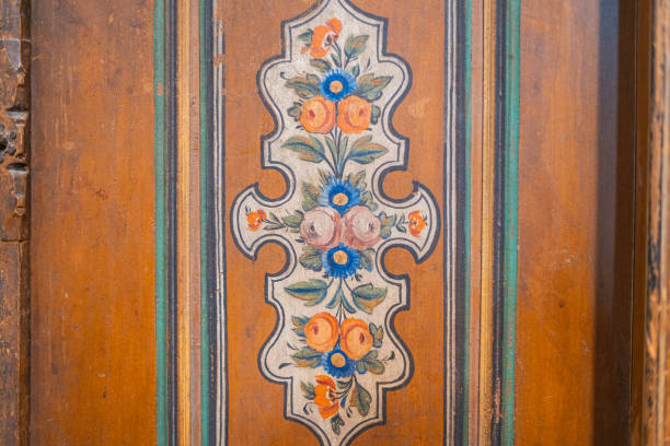 Antique Weathered Painted Floral Indian Wooden Door Detail