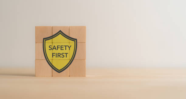 istock Safety first concept. The wooden cube block  with text 