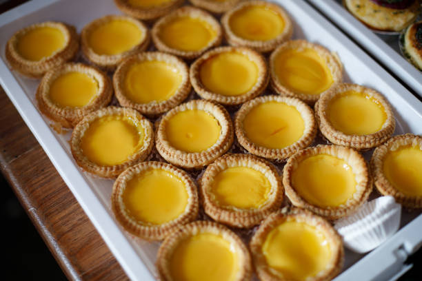 istock Delicious egg tarts on a tray. 2161005404