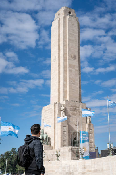 Young man enjoying the city of Rosario in Argentina stock photo