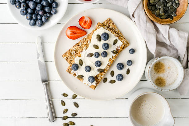 istock Crispbread with cream cheese and blueberries 2161008861