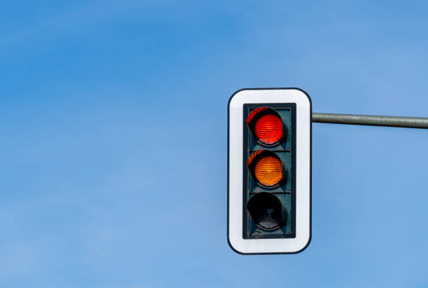 istock Close-up of stop light against clear sky 2161016237