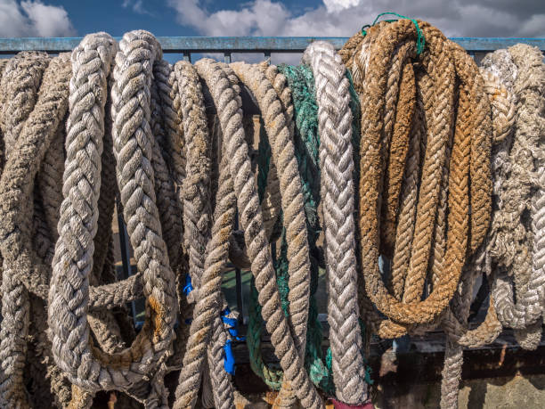 istock Old mooring cables drying in the port 2161016656