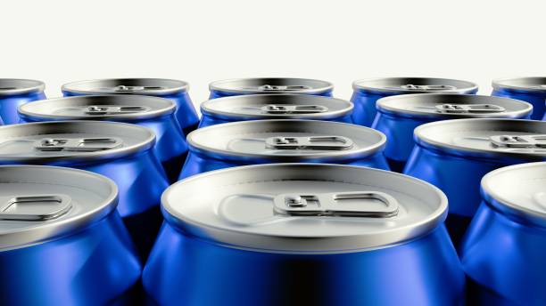 istock Group of blue tin cans neatly arranged in rows 2161016786