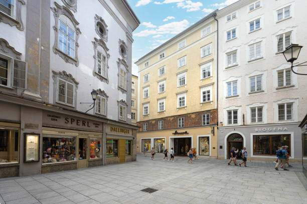 Salzburg, Austria. June 30, 2024.   shops in a small square in the historic center of the city