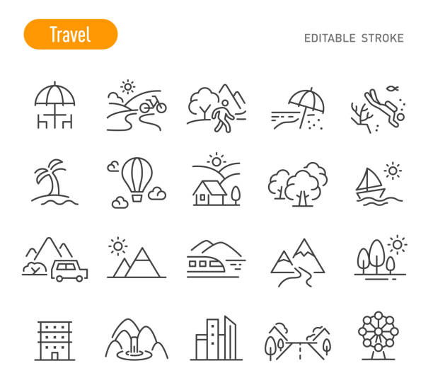 ilustraciones, imágenes clip art, dibujos animados e iconos de stock de travel icons - line series - castillo estructura de edificio