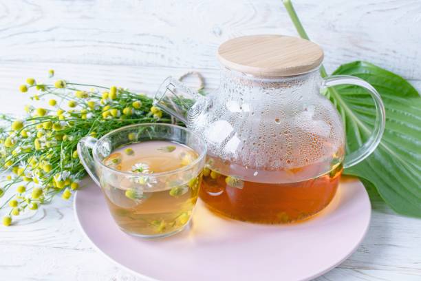 istock Herbal medicinal tea with chamomile flowers in a glass teapot 2161025964