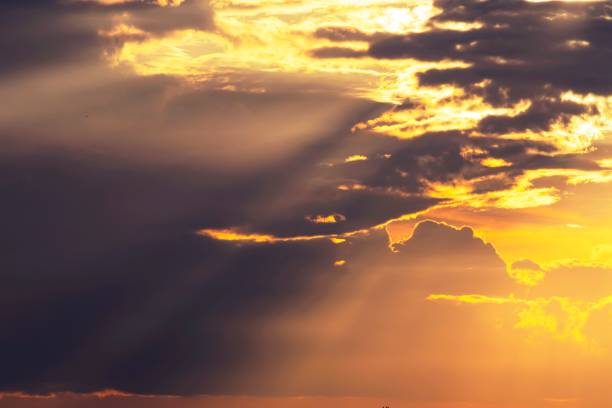 istock Beautiful sunset sky with clouds and sun rays. Nature background. 2161026117