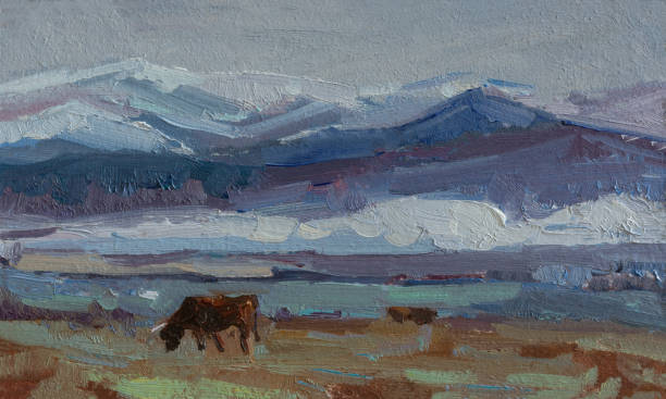 istock Cow grazing oil painting. 2161033658