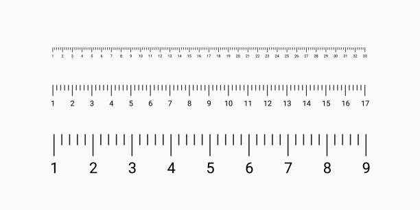 Markup for rulers in different scales. Markup for rulers in different scales isolated on white background. Measuring scale set. Ruler for comparing sizes of objects. metric ruler stock illustrations
