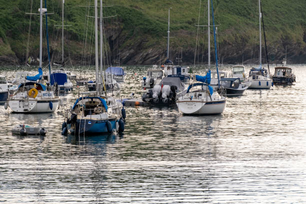Boats moored in the estuary of Salcombe in Devon.