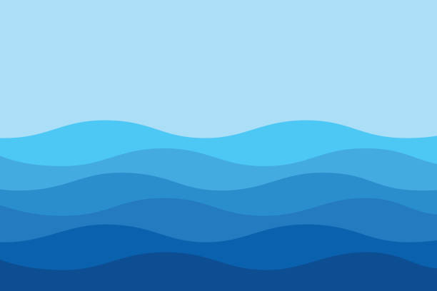 Blue curves and the waves of the sea range from soft to dark vector background flat design style.