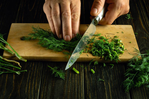 To prepare dill, finely chop with a knife
