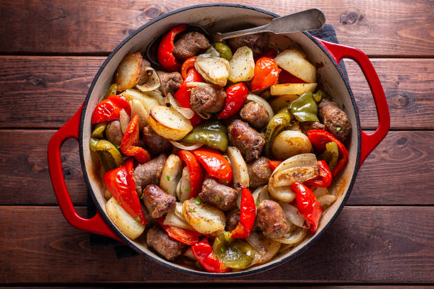 Baked Italian Sausage, Onion, Potato and Bell Pepper