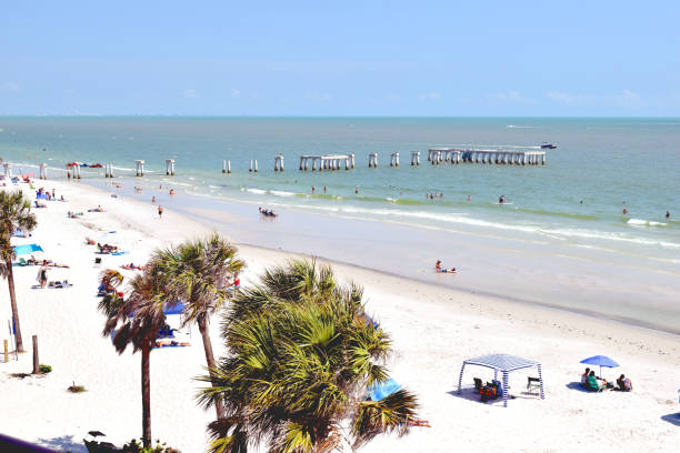 istock Palm Trees on the Beach Viewed from a Distant Balcony 2161056175