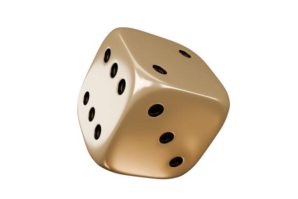 Gold luxury dice. Iridescent multicolored dice. Casino gambling game. 3d render
