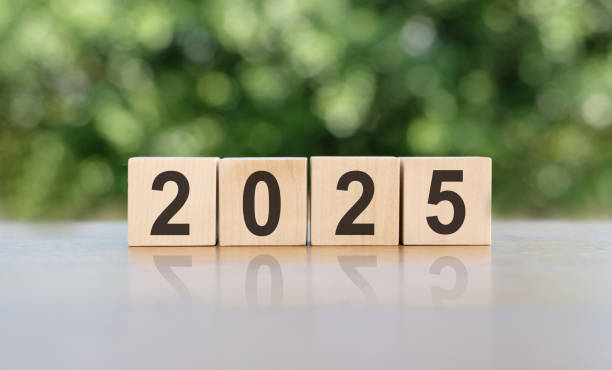 istock Wooden Blocks Spelling Out 2025 on Table With Green Background 2161072747