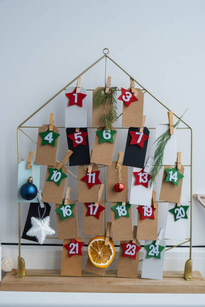 istock Step by step instruction of making handmade Christmas advent calendar. Creative craft homemade decor. New year celebration. Winter 2161077544