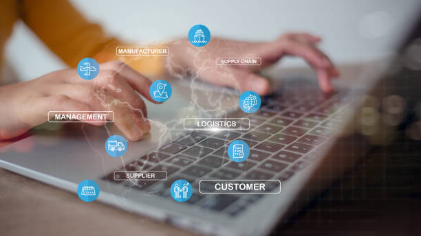 istock A person is typing on a laptop with a blue screen that has a globe 2161079593