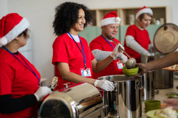 istock Christmas food donations in a soup kitchen 2161082461