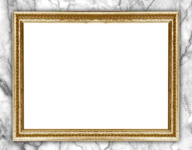 istock Golden picture frame isolated on marble background 2161089912