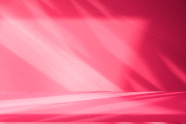 Wall interior background, studio, and backdrops show products. with shadow from window color white and pink light. background for text insertion and presentation of product