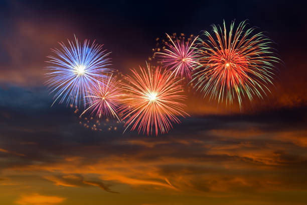 istock Colorful fireworks celebration and the twilight sky background. Background for firework festival. 2161090099