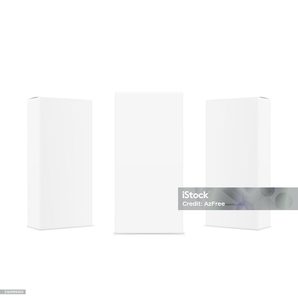 Three White Blank Rectangular Boxes Standing Upright In A Row Vector ...
