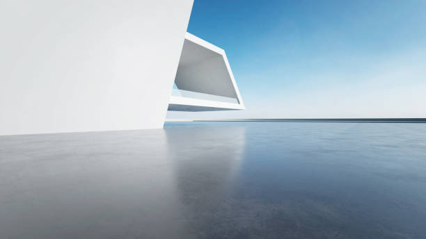istock 3d render of abstract modern architecture with empty concrete floor, car presentation background. 2161090916