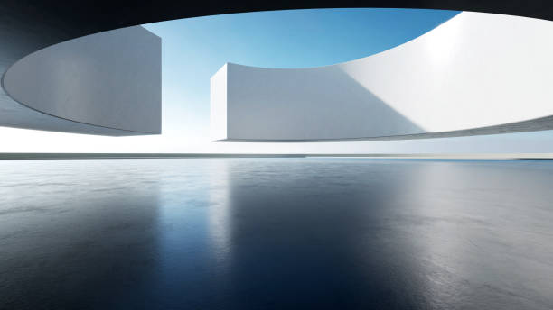istock 3d render of abstract curved structure futuristic architecture with empty concrete floor 2161090917