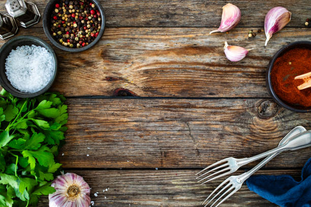 istock Empty wooden table - pine boards with chopsticks and food ingredients on 2161091141