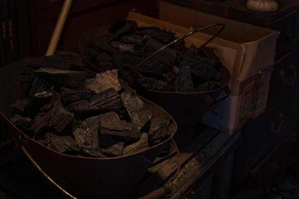 hardwood charcoal coal Isolated on white background