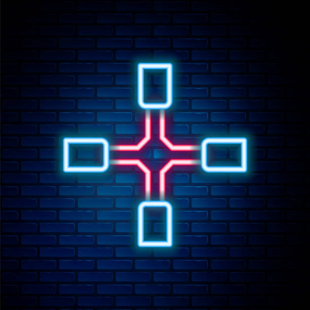 istock Glowing neon line Wheel wrench icon isolated on brick wall background. Wheel brace. Colorful outline concept. Vector 2161094685
