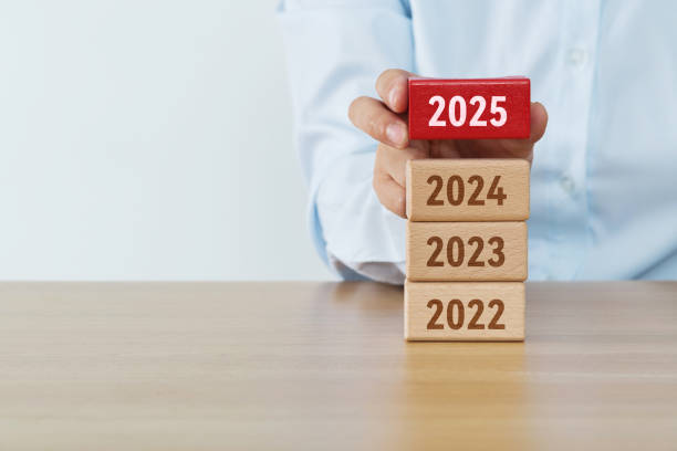 istock 2025, 2024, 2023, 2022 written on wooden blocks 2161094936
