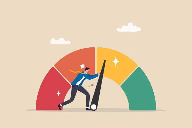 Push skill level, credit score or increase performance, improvement or effort to be better, excellent customer feedback review, gauge scale rating concept, businessman pushing skill performance gauge. Push skill level, credit score or increase performance, improvement or effort to be better, excellent customer feedback review, gauge scale rating concept, businessman pushing skill performance gauge. kpi-indicators stock illustrations