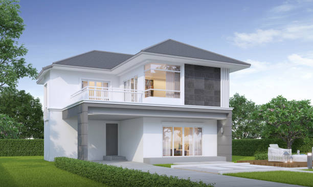 istock Modern house exterior daylight with lawn grass.3d rendering 2161097650