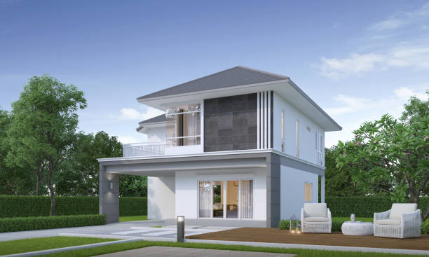 istock Modern house exterior daylight with lawn grass.3d rendering 2161097652