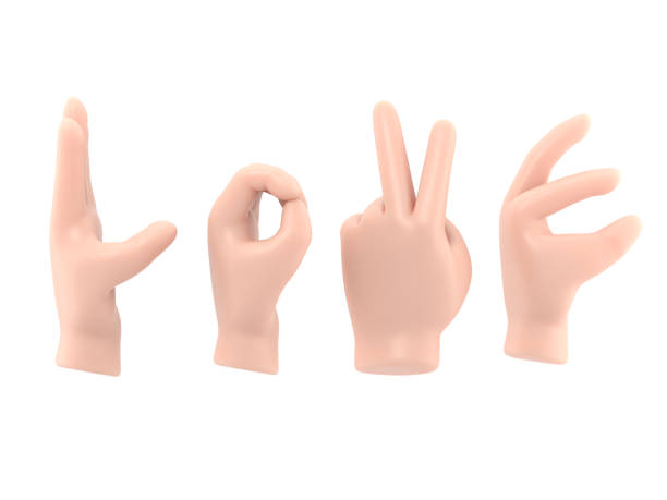 istock Cartoon Gesture Icon Mockup.Set female hands gestures making word LOVE, clipping path.3D rendering on white background. 2161099052