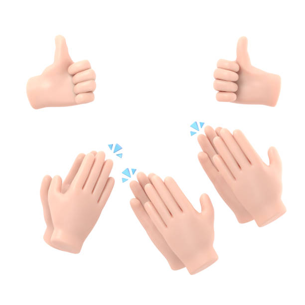 istock Set of people hands clapping, giving likes. Applause, ovation, celebrating, rapture. Flat doodle illustration in cute cartoon style.3D rendering on white background. 2161099572