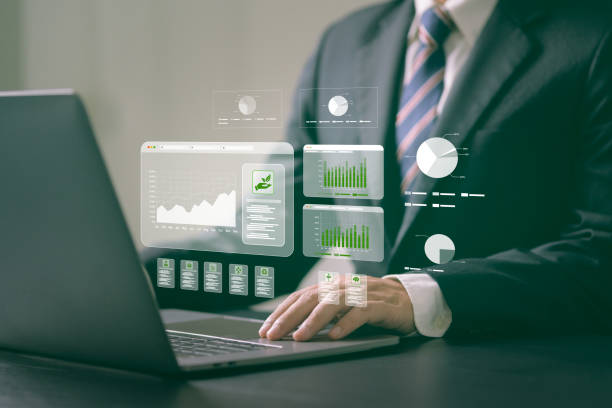 istock Businessmen use computer networks with modern technology To analyze the global environment Global climate change conditions and analyze investments in the environment 2161100280