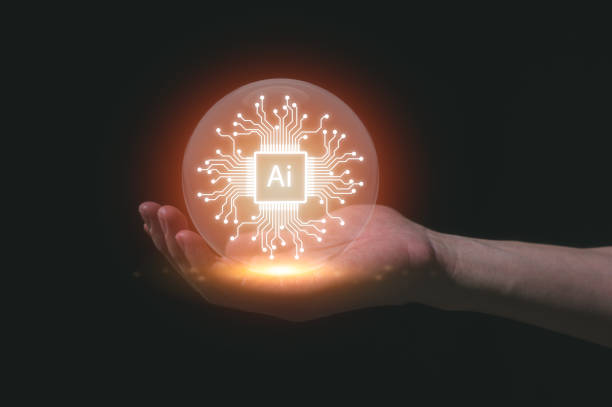 istock Trading with AI technology, Digital transformation technology strategy internet of things. transformation of ideas an the adoption technology in business, Hand hold AI icon in crystal ball 2161100794