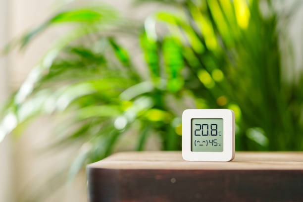 istock White Digital Thermometer Displaying Temperature and Humidity 2161101644